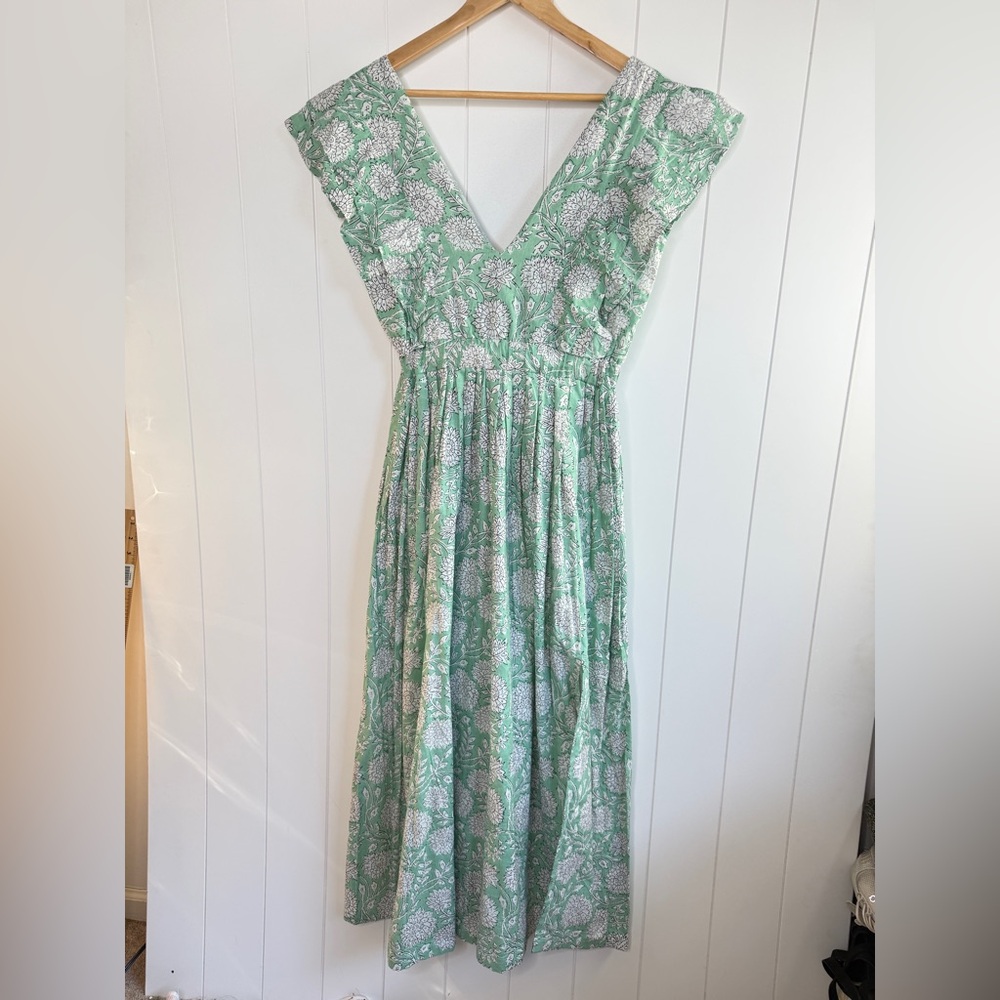 Darlington Isle Plunge V‎ Romantic Sea Green Floral Maxi Dress Size XS